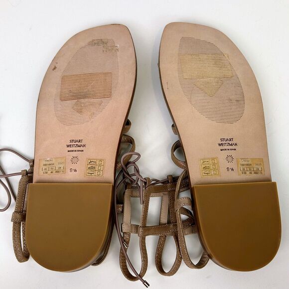 STUART WEITZMAN Kora Ankle Lace Up Strappy Gladiator Sandals Tan Leather Sz 9.5 - Picture 9 of 11